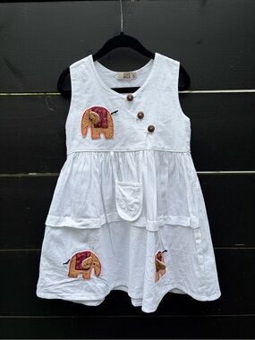 Girls White Elephant Print Dress – Size 3 – Bought in India – NWOT